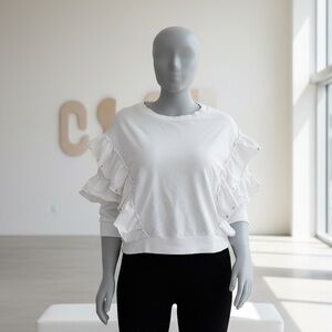 Twin-Set White Ruffle Sleeve Sweatshirt